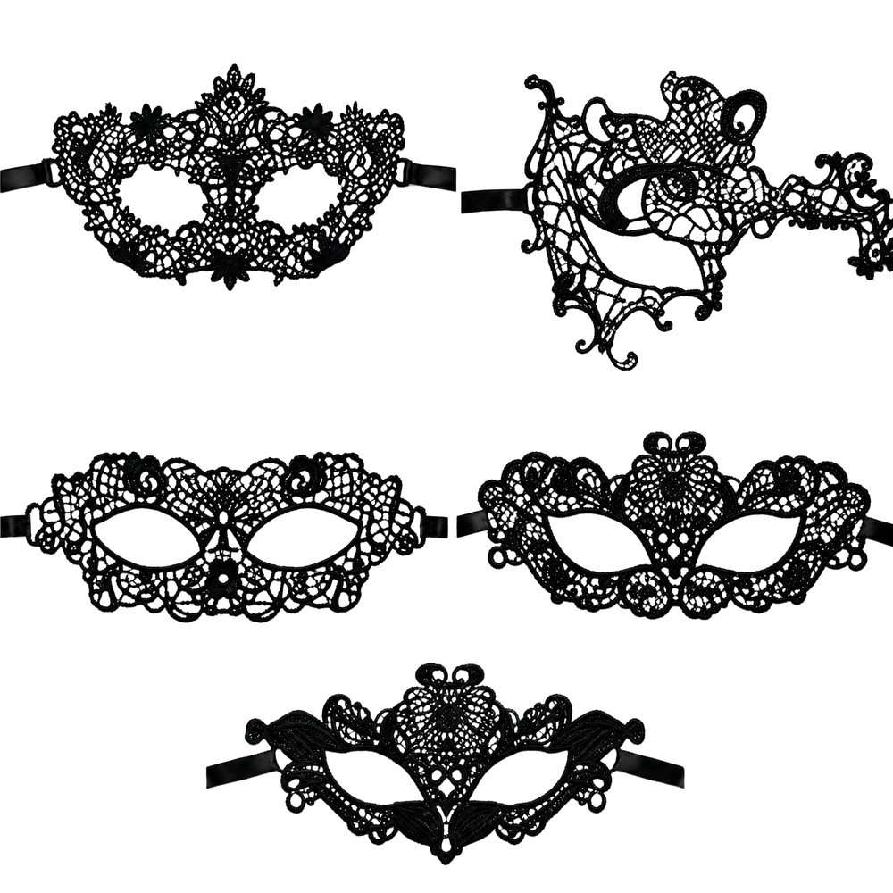 Kinky Pleasure Venetian Maskers – 10 Stuks – 10 Verschillende Zwarte Kant-Look Modellen