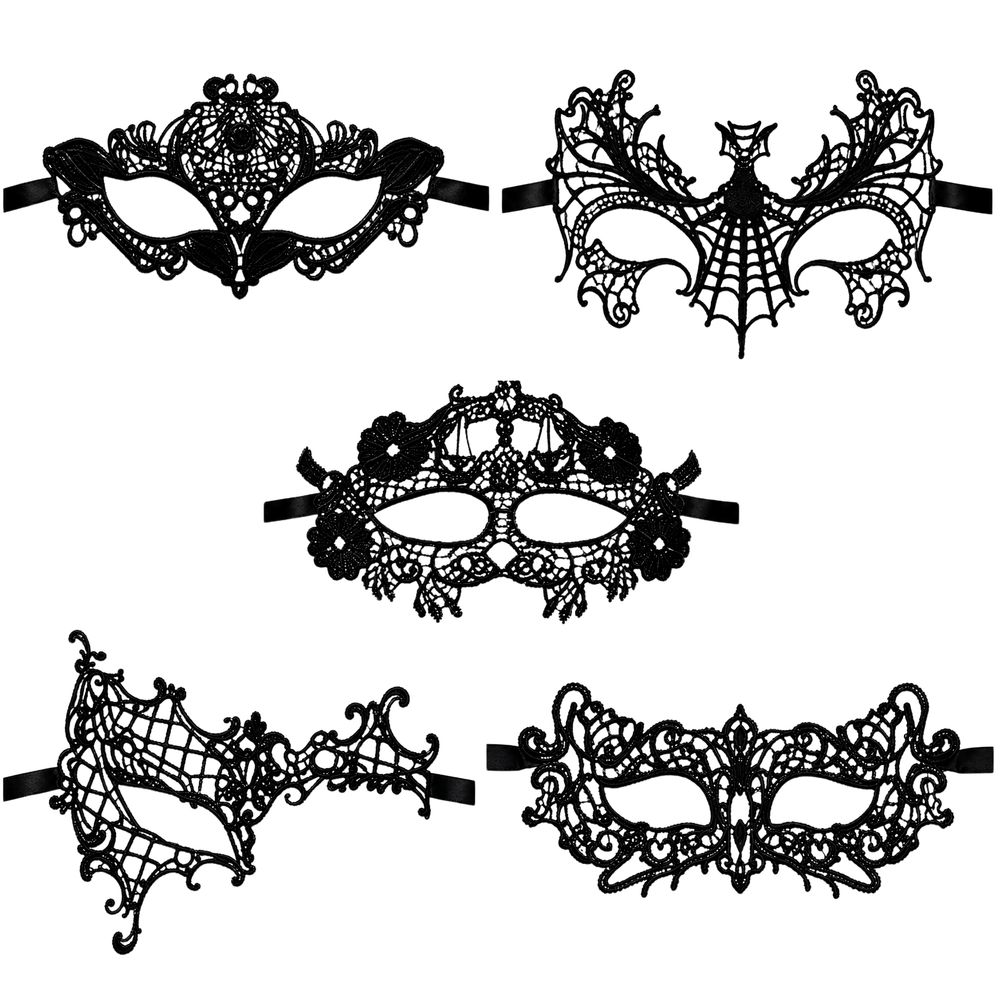 Kinky Pleasure Venetian Maskers – 10 Stuks – 10 Verschillende Zwarte Kant-Look Modellen