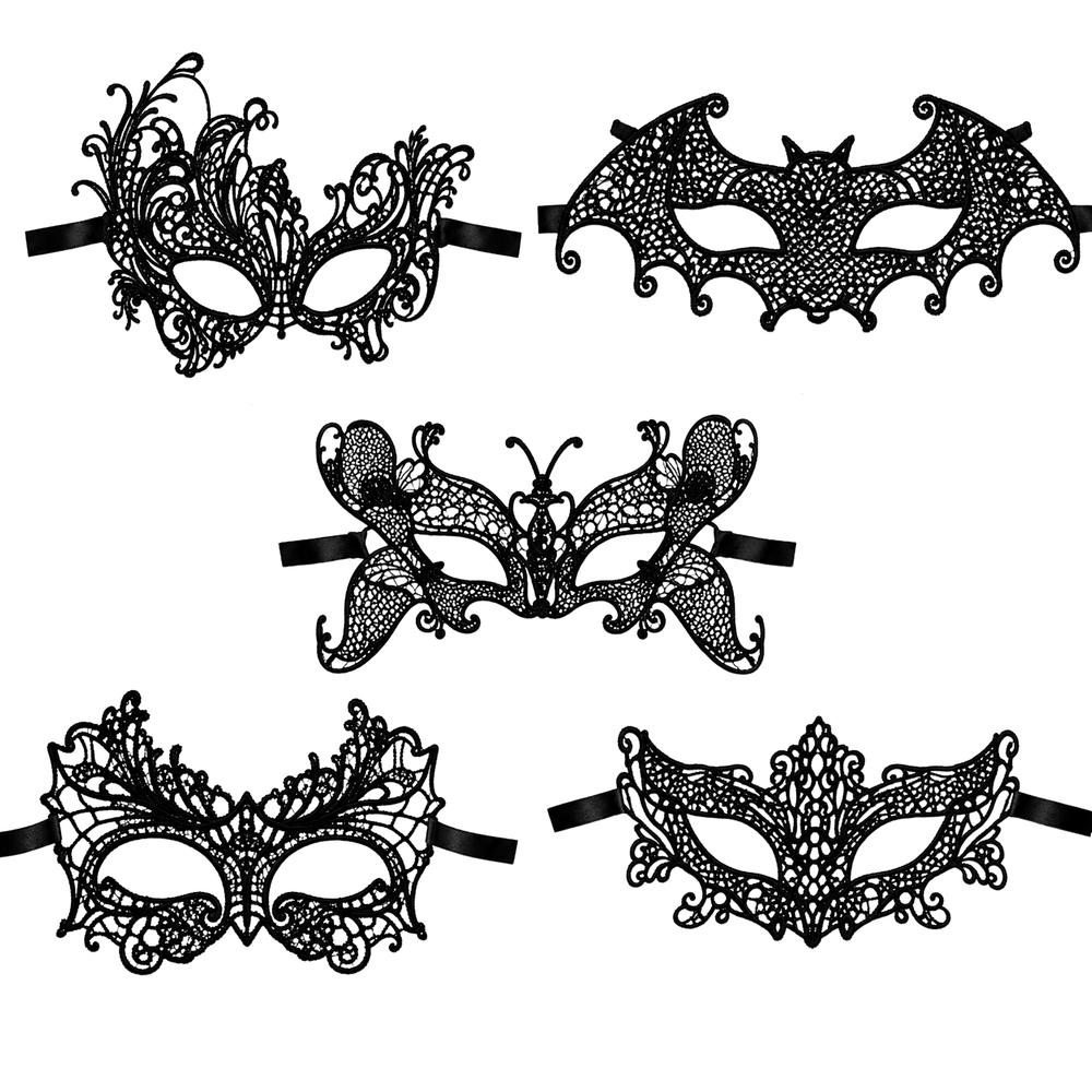 Kinky Pleasure Venetian Maskers – 10 Stuks – 10 Verschillende Zwarte Kant-Look Modellen