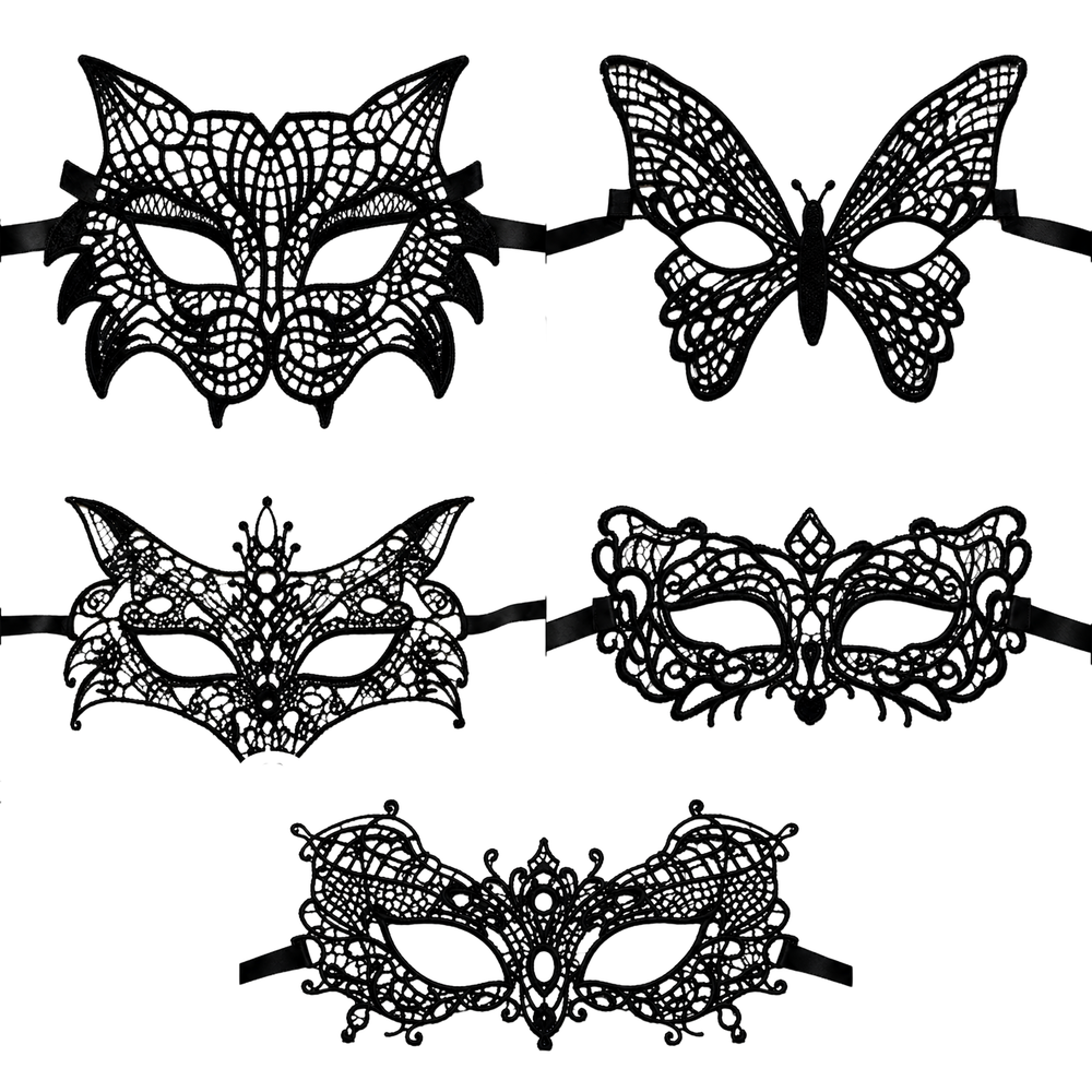 Kinky Pleasure Venetian Maskers – 10 Stuks – 10 Verschillende Zwarte Kant-Look Modellen