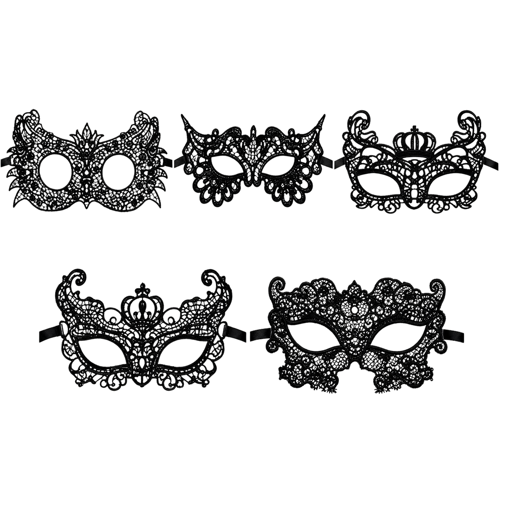 Kinky Pleasure Venetian Maskers – 10 Stuks – 10 Verschillende Zwarte Kant-Look Modellen