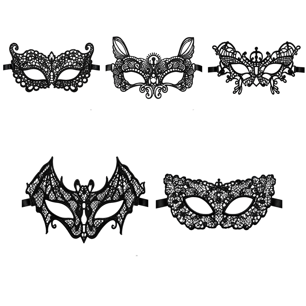 Kinky Pleasure Venetian Maskers – 10 Stuks – 10 Verschillende Zwarte Kant-Look Modellen