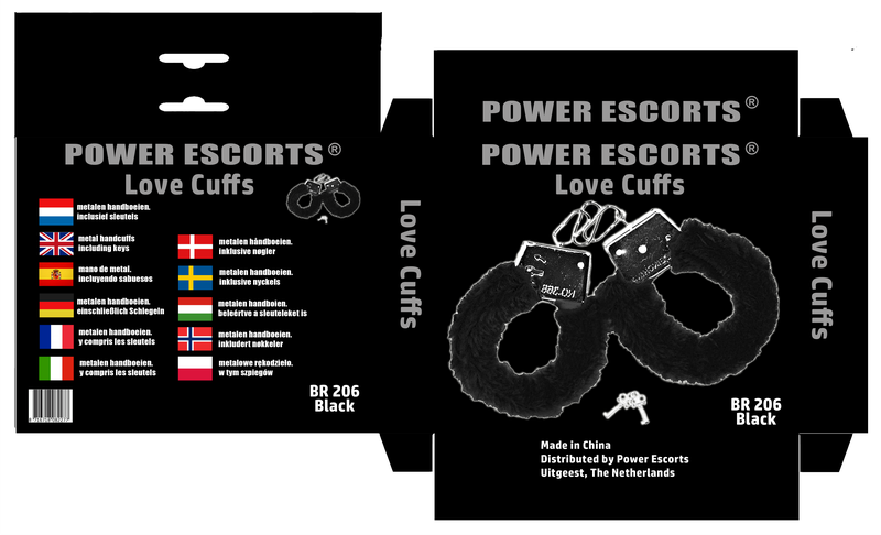 Power Escorts Furry Hand cuffs Black - Love Cuffs Bondage - Colour box - BR206