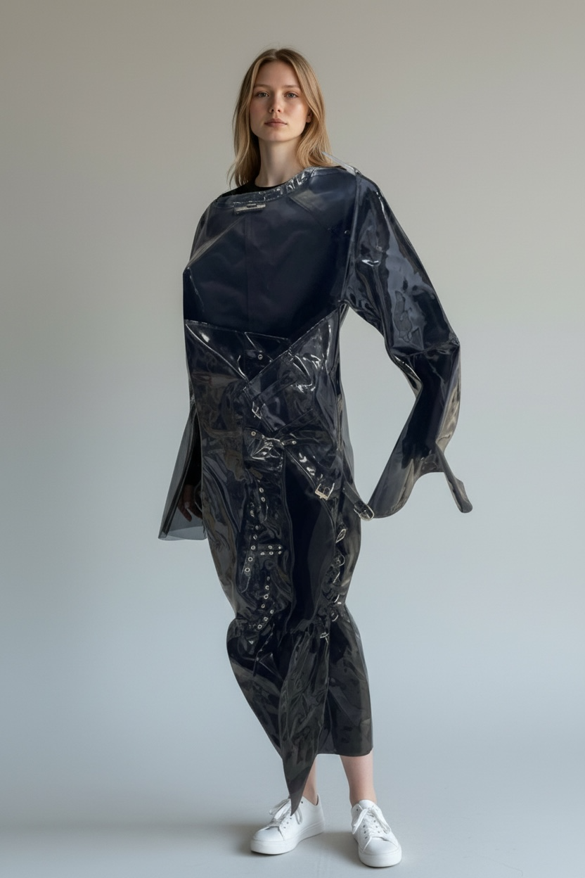 FashionWorld Kinky Glossy Zwarte Open Jurk – Maat S