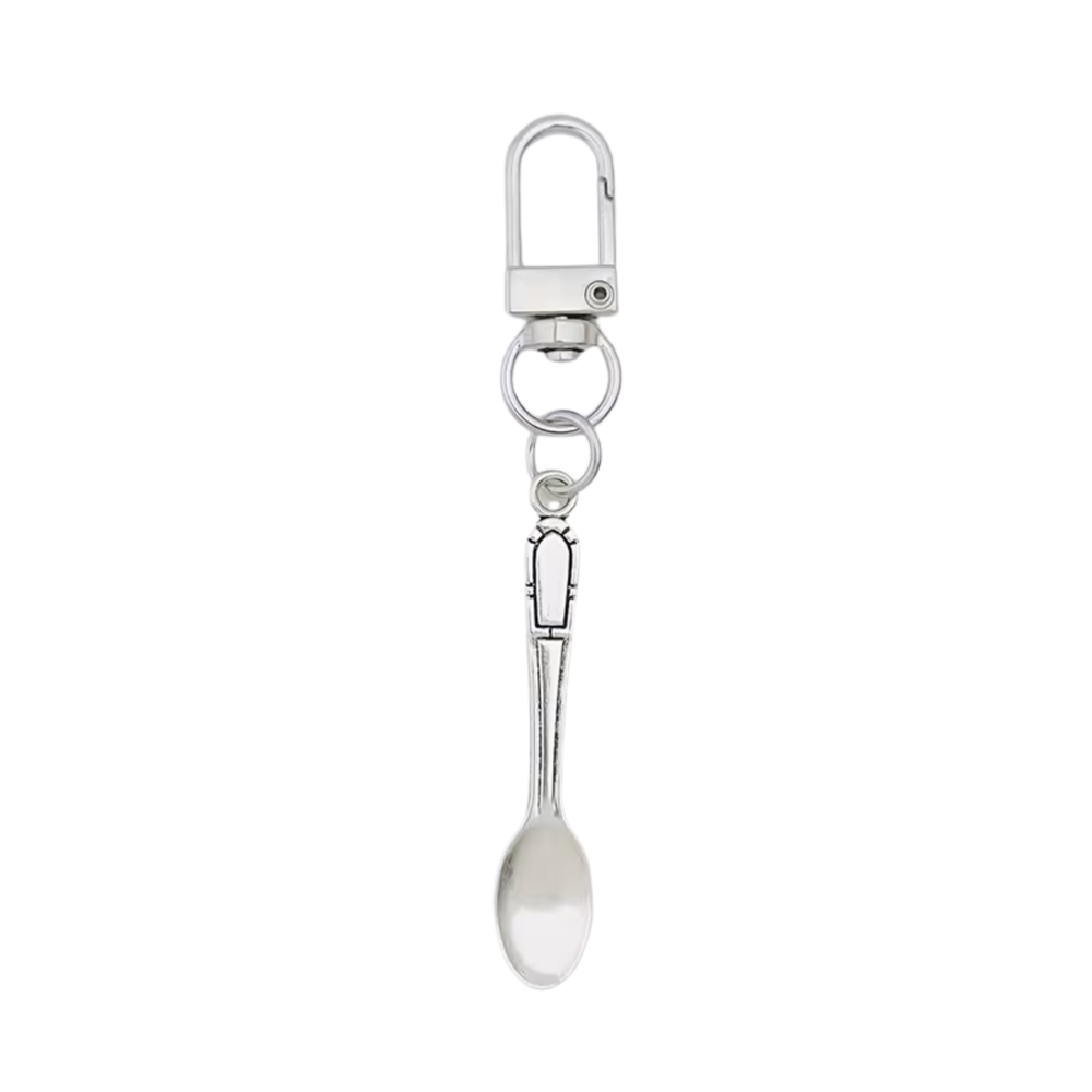 Mini Spoon Keychain – Speelse Sleutelhanger met Metalen Look