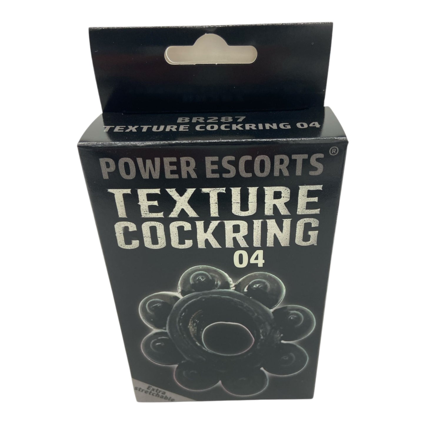 Power Escorts - BR287 - Textuur Cockring 04 - Zwart - Extra Rekbaar