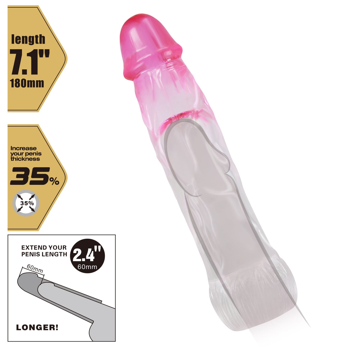 Baile - BI-026208-1 - Penis Sleeve Flesh 18 Cm Dia 4 Cm - 7 Inch Extender