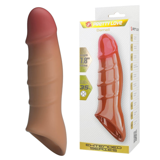 Pretty Love BI-026278N-1 Penissleeve – 19,8 cm – Realistisch TPE – Damell Brown