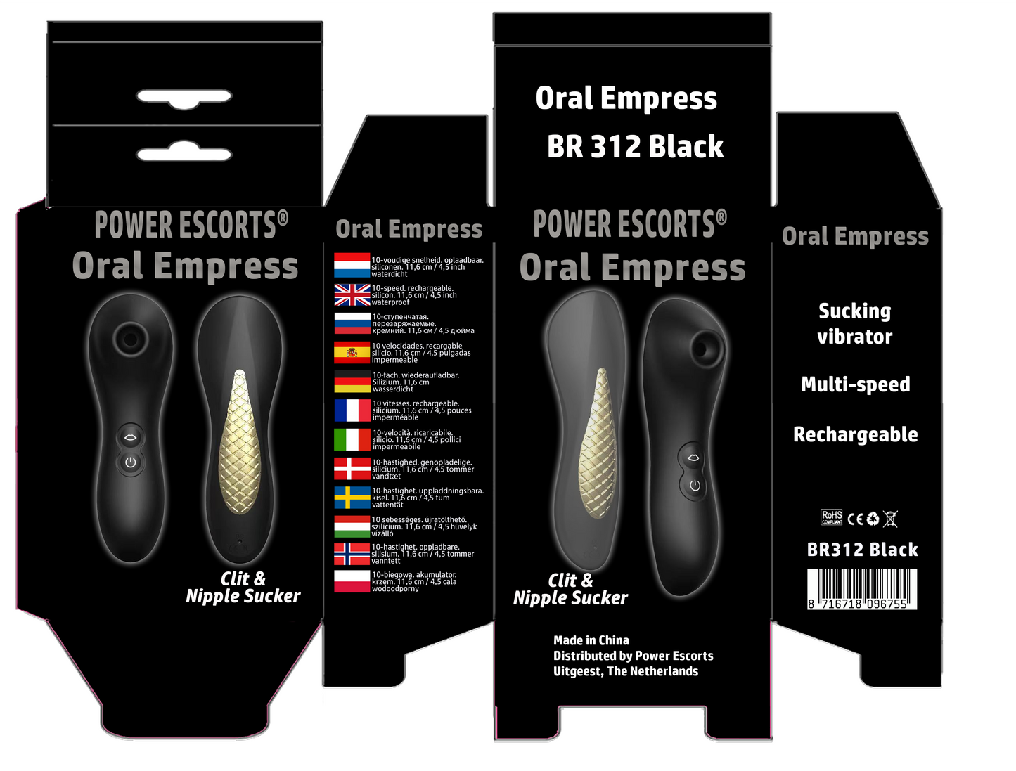 Power Escorts - BR312 - Oral Empress - Gold Plated Oral Sucker Vibrator - Real Clit & Nipple Stimulator