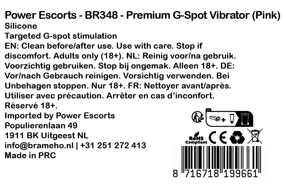Power Escorts - BR348 - Premium G-Spot Vibrator met Appfunctie – Compact Design