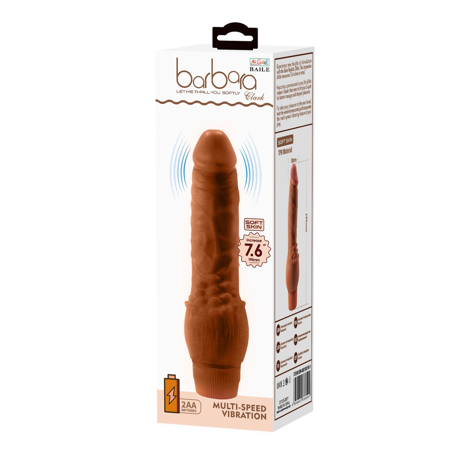 BAILE - Barbara Brown Realistic Vibrator - Vibrating Soft Skin 19,5 cm 7.6 Inch - BW-001001R-1