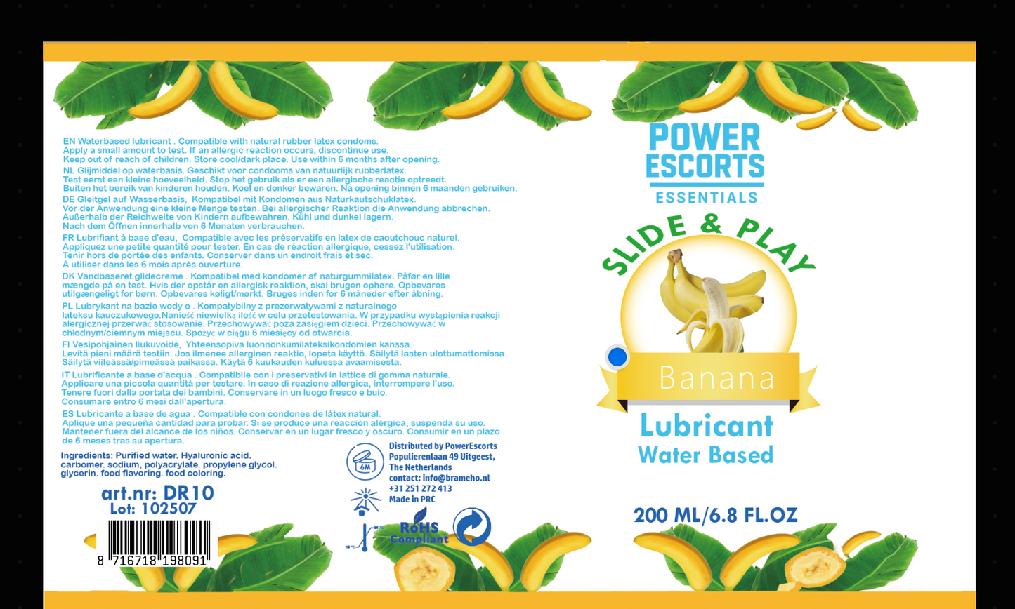 Power Escorts - DR10 - Banana Water-Based Lubricant 200ml – Slide & Play Personal Lube