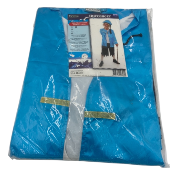 Sexy Boekanier Verkleedset – Zwarte Gerafelde Broek, Blauwe Jas & Hoofddoek – Maat S