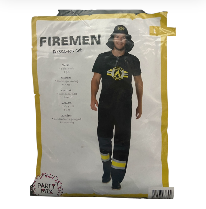 Brandweerman Kostuum – Zwart/Geel Outfit met Pet – Verkrijgbaar in M, L en XL