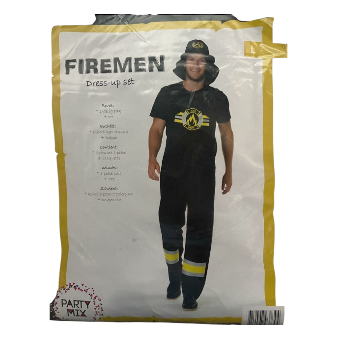 Brandweerman Kostuum – Zwart/Geel Outfit met Pet – Verkrijgbaar in M, L en XL