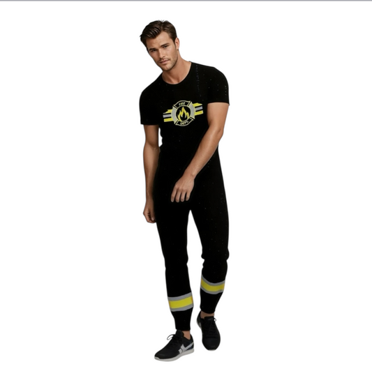 Brandweerman Kostuum – Zwart/Geel Outfit met Pet – Verkrijgbaar in M, L en XL