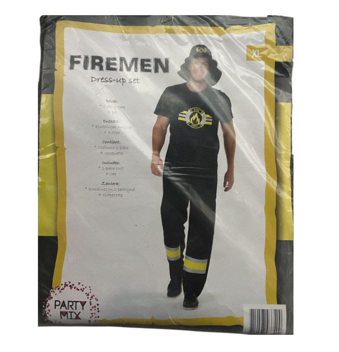 Brandweerman Kostuum – Zwart/Geel Outfit met Pet – Verkrijgbaar in M, L en XL