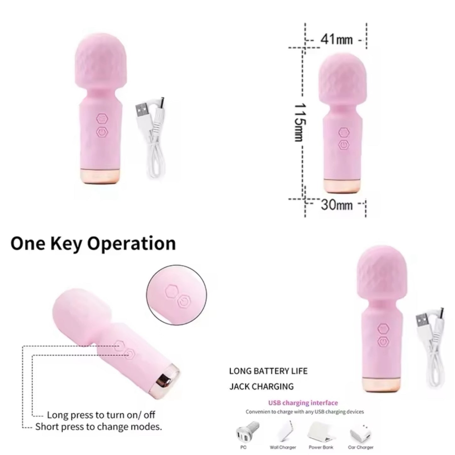 Trendy Deals - Super Slimme AV Mini Wand Vibrator 11,5 CM Roze USB