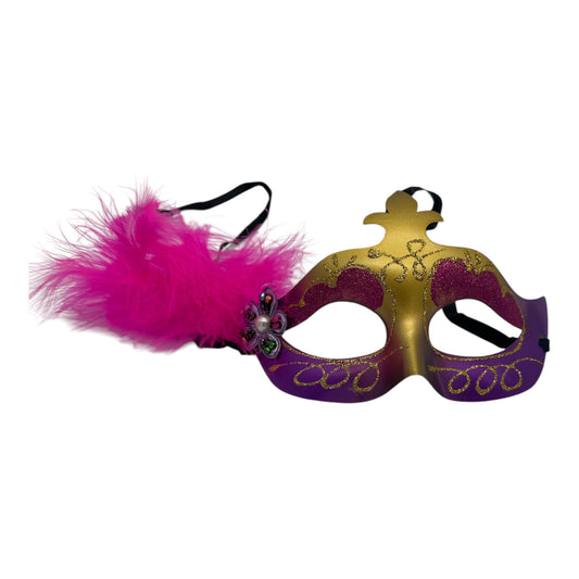 Gold purple mask with pink feather