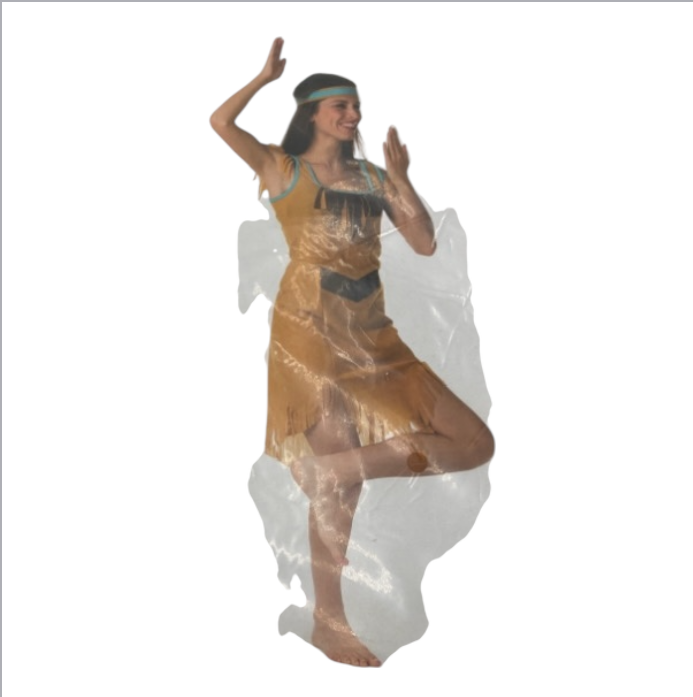 Verleidelijke Indiaanse Verkleedset – Bruine Jurk met Franjes & Blauwe Accenten + Hoofdband – Maat M & L