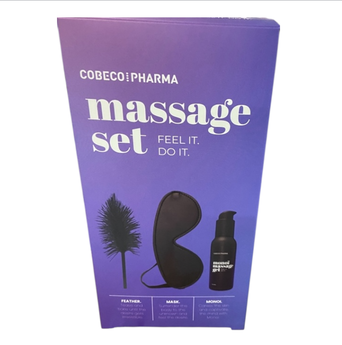 Cobeco Pharma - Massage Set – Monoi Massage Gel + Feather + Mask – 3-Piece Sensual Kit