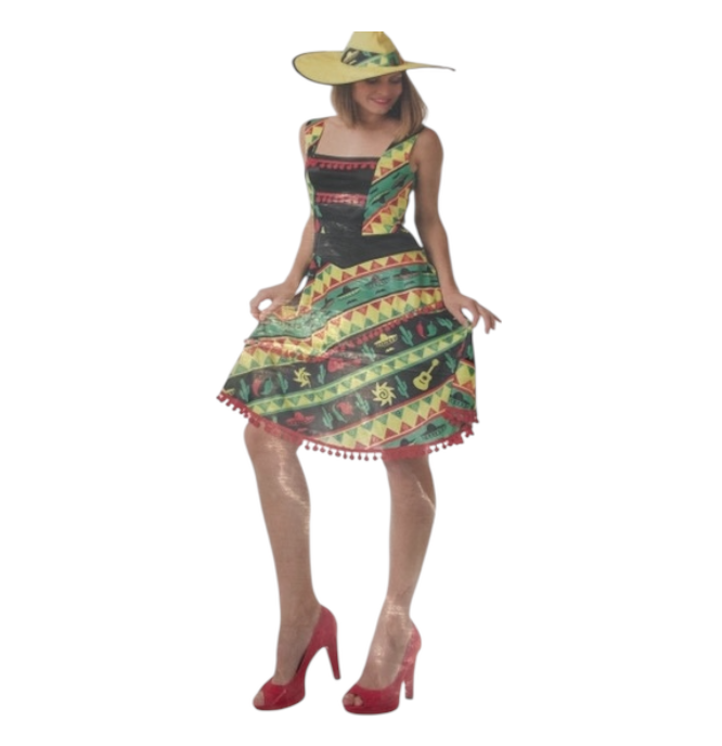Kinky Mexicaanse Verkleedjurk met Sombrero – Sexy Fiesta Outfit (Maat S & L)