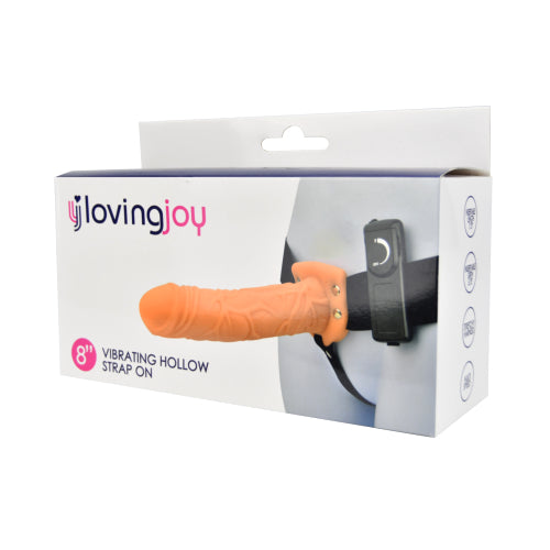 Loving Joy - 8 Inch Vibrating Hollow Strap On Vanilla - 20 CM - N11682
