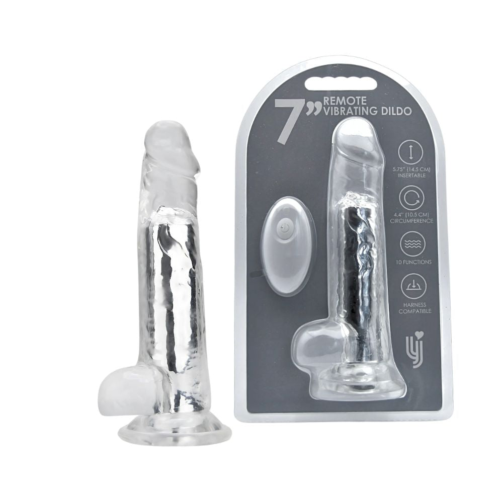 Loving Joy - 7 Inch Remote Vibrating Realistic Clear Dildo - 19 CM - Strong blister - usb rechargeable