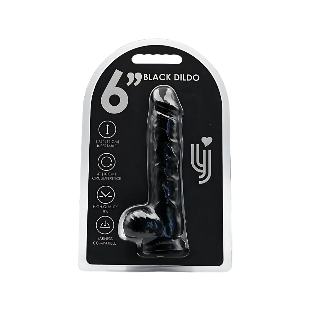 Loving Joy - 6 Inch Realistic Dildo with Balls Black - 16,5 Cm Strong Blister