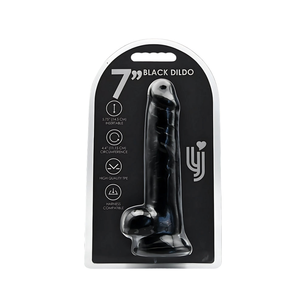 Loving Joy - 7 Inch Realstic Dildo with Balls Black - 19 Cm strong Blister