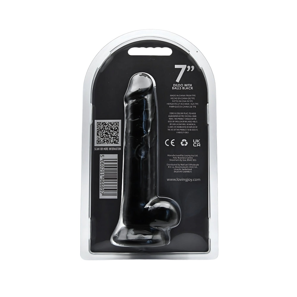 Loving Joy - 7 Inch Realstic Dildo with Balls Black - 19 Cm strong Blister