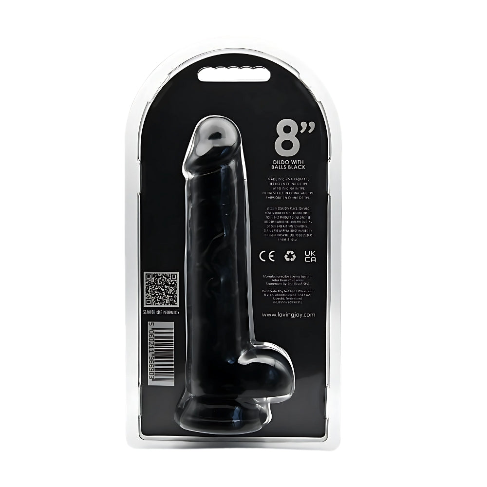Loving Joy - 8 Inch Realistic Dildo with Balls Black - 21,5 Cm Strong Blister