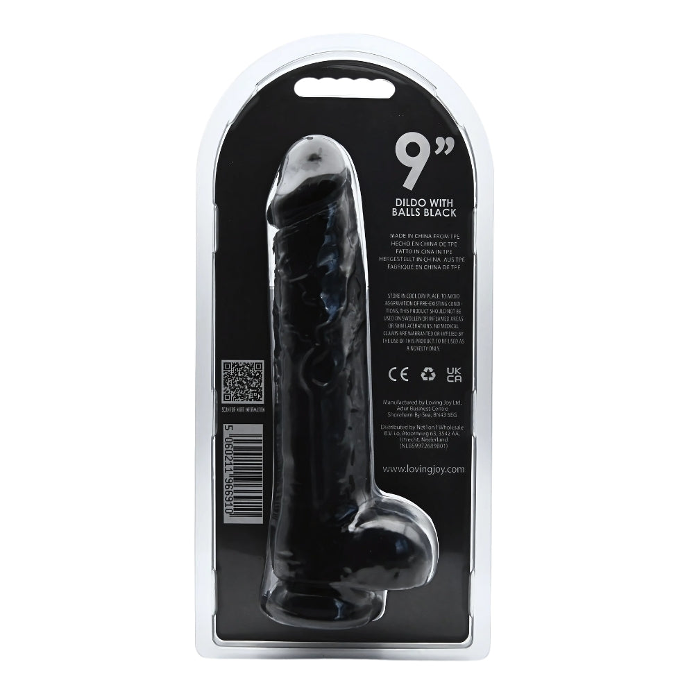 Loving Joy - 9 Inch Realisti Dildo with Balls Black - 24 Cm In Strong Blister