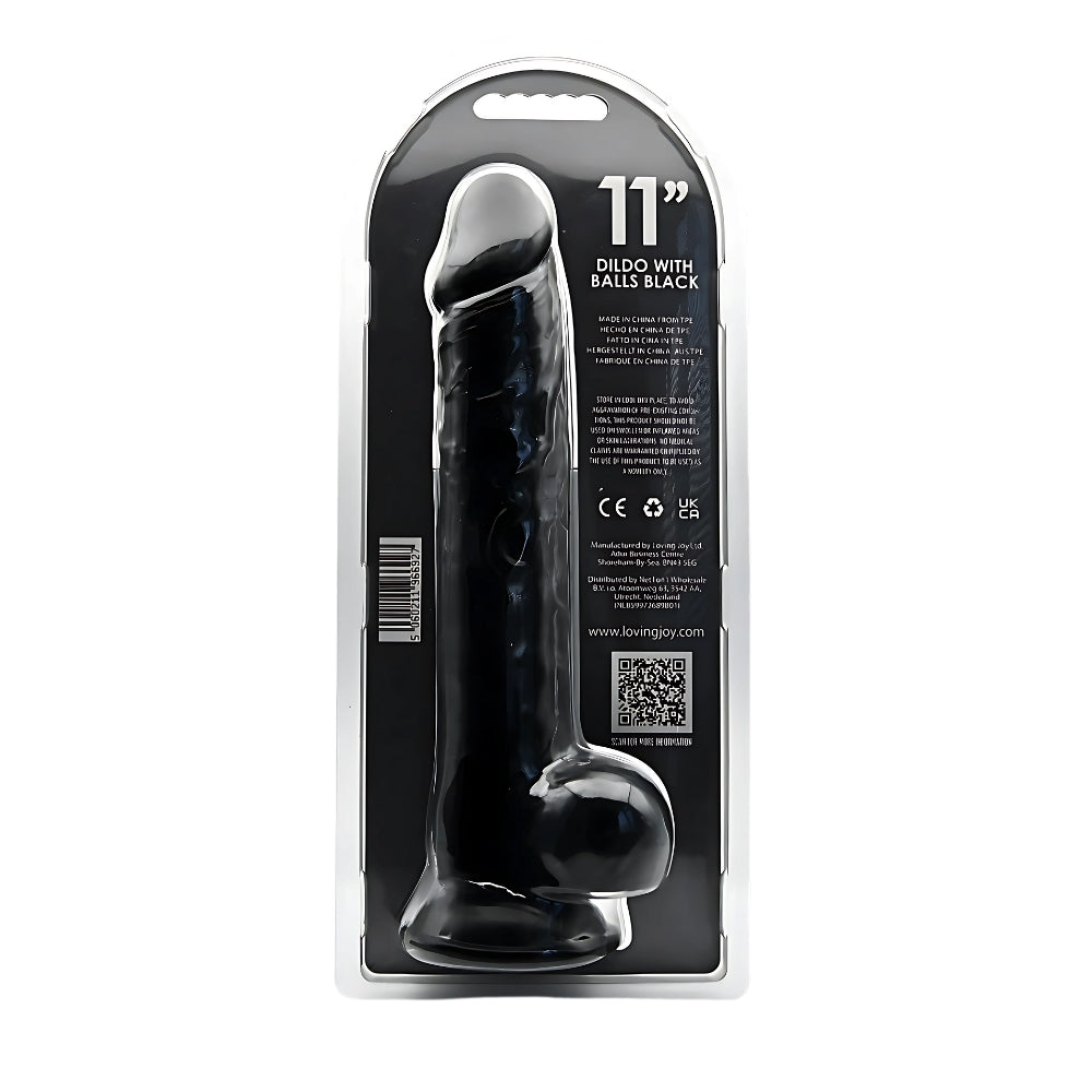 Loving Joy - 11 Inch Realistic Dildo with Balls Black - 28 Cm Huge Dildo In Strong Blister