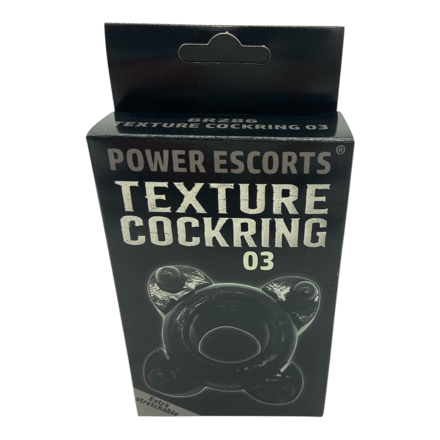 Power Escorts - BR286 - Textuur Cockring 03 - Zwart - Extra Rekbaar