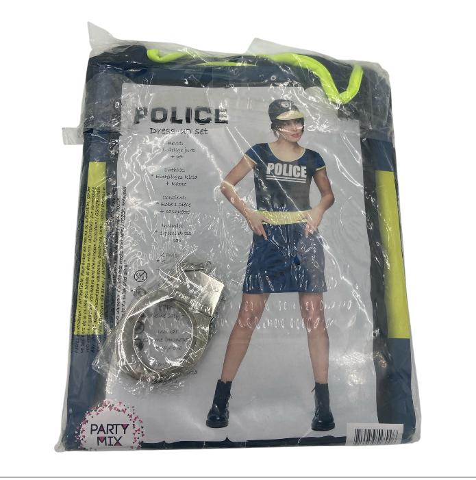 Sexy Politie Vrouwen Pak/ Jurk Met Extra Handboeien – Blauwe Jurk met Gele Accenten & Politiepet – Sexy Verkleedset voor Rollenspel