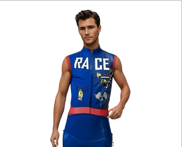 Verleidelijke Blauw Autocoureur Kostuum – Mouwloos Pak met Bijpassende Pet – Rollenspel Outfit  - Size M / L/ XL