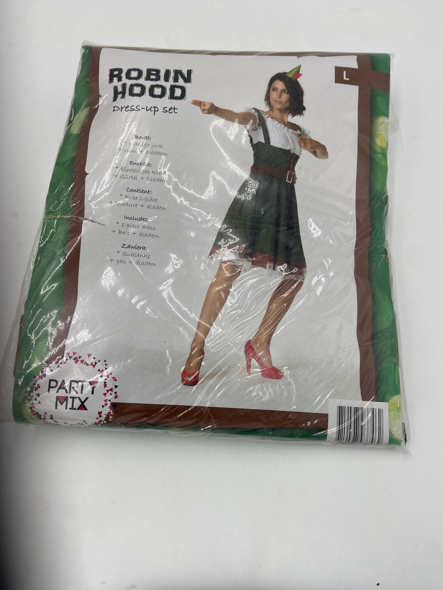 Sexy Robin Hood Kostuum – Groene Jurk met Bruine Riem & Bijpassende Tiara – M / L