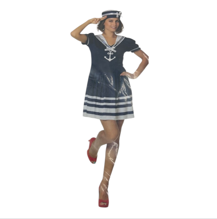 Sexy Matrozen Kostuum – Blauw/Wit Mini Jurkje met Bijpassend Petje