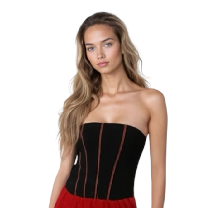 Kinky Spaanse Flamingo Jurk – Rood & Zwart Strapless Corset achtig top  voor Feest, Carnaval &amp; Rollenspel