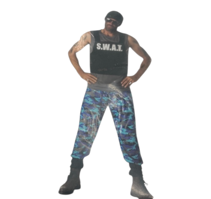 Kinky SWAT Verkleedset – Camo Broek & Zwarte Top met S.W.A.T.-opdruk Size L