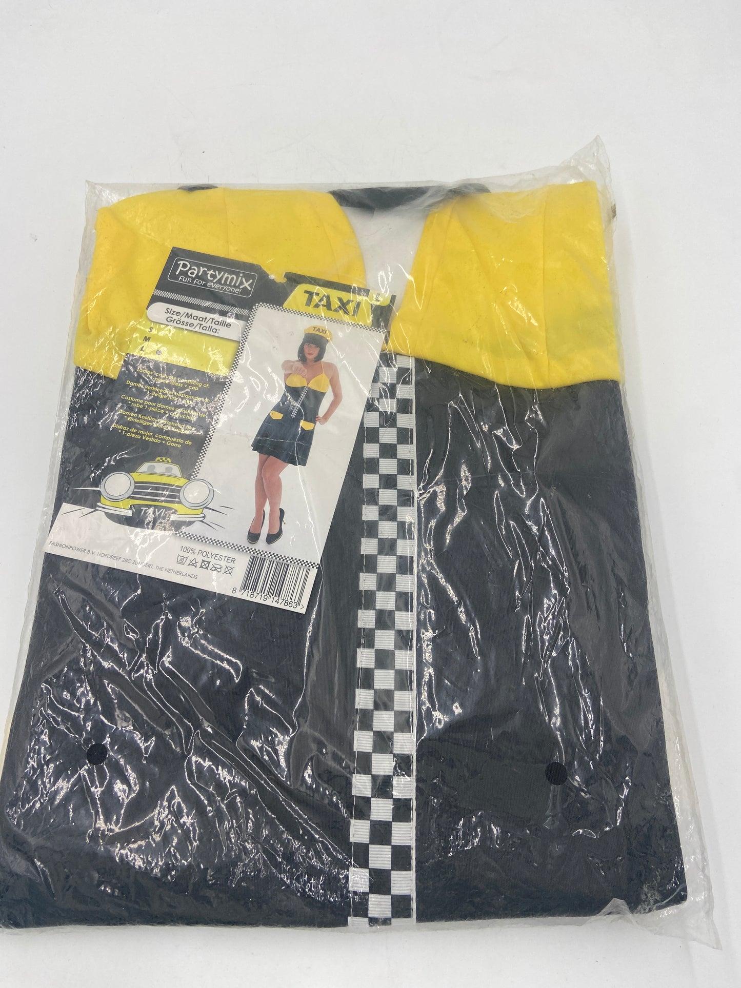 Kinky Taxi Chauffeur Kostuum – Sexy Zwart/Geel Jurkje met Bijpassende Pet – S / M / L