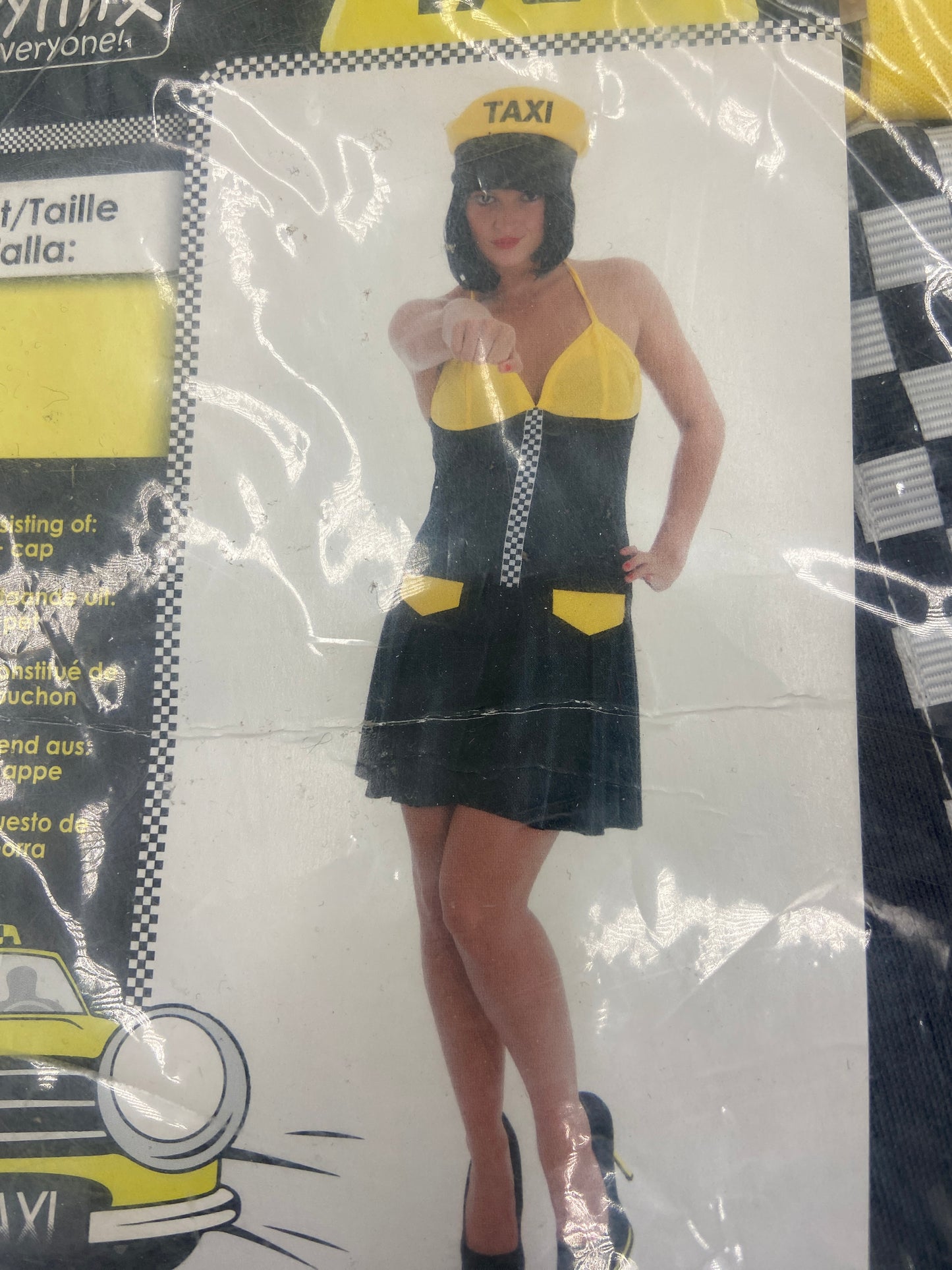 Kinky Taxi Chauffeur Kostuum – Sexy Zwart/Geel Jurkje met Bijpassende Pet – S / M / L