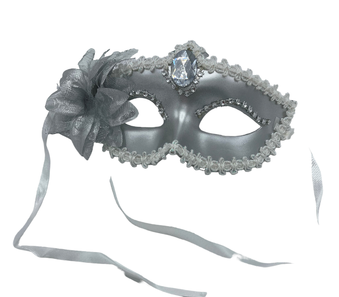 Power Escorts  - BR205- Luxury Venetian Love Mask - Silver - with Stone - Adjustable - Fetish Power - Kinky Mask - Plastic bag