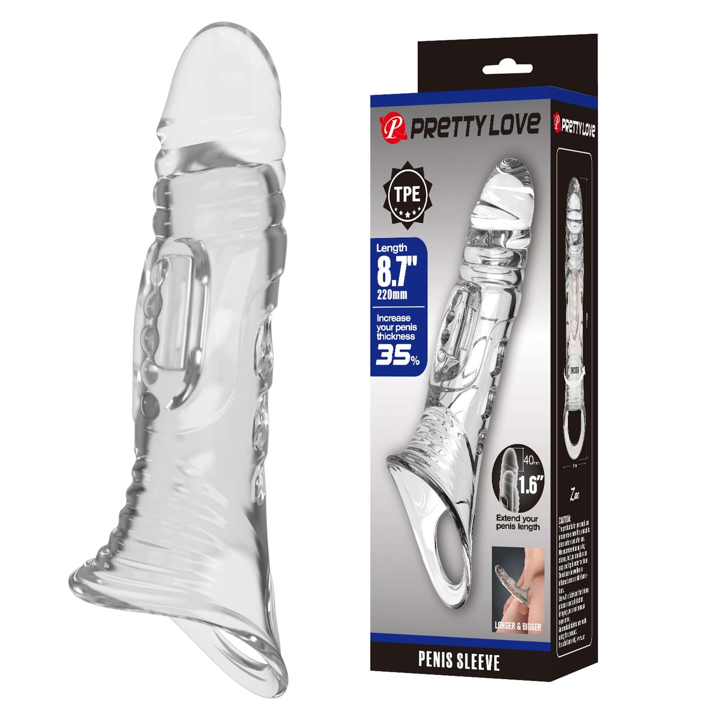 Pretty Love Penis Sleeve 22 cm - Extender 8.7 inch - Transparant - Verlenging & Verdikking