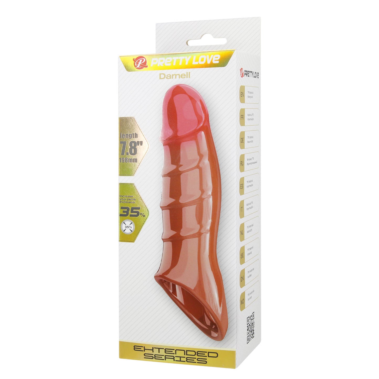 Pretty Love BI-026278N-1 Penissleeve – 19,8 cm – Realistisch TPE – Damell Brown