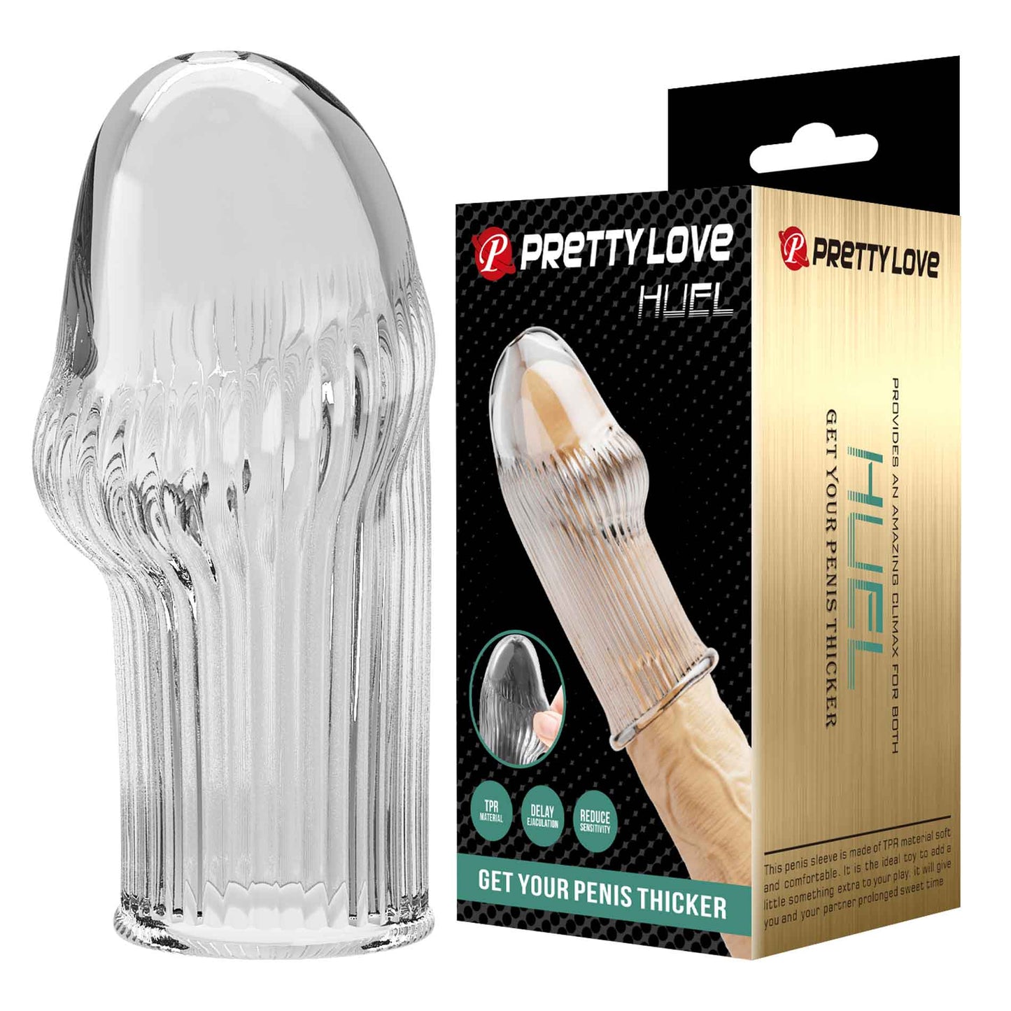 Pretty Love BI-026292M Huel Penis Sleeve – Transparant – Flexibele Verlenghoes