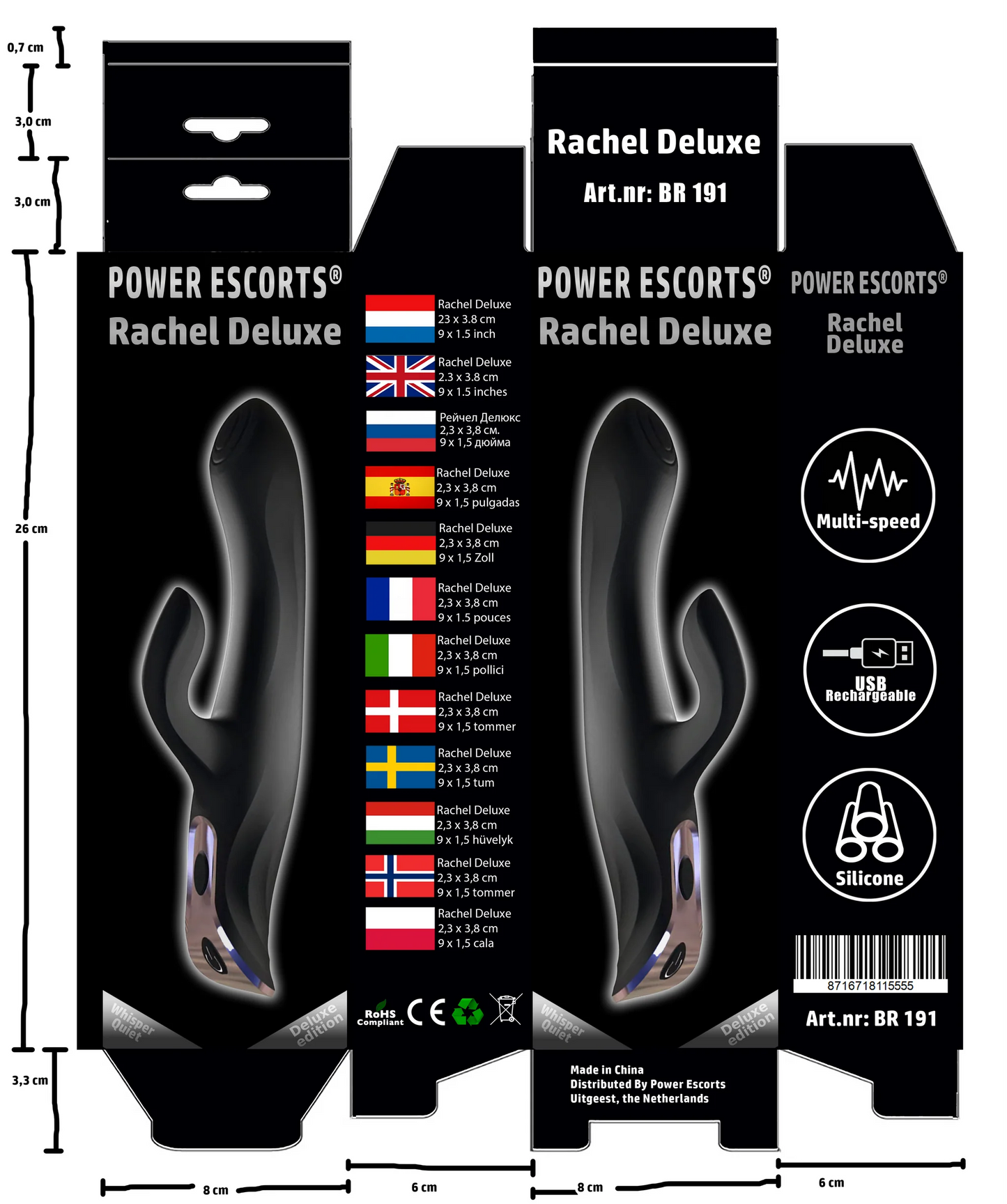 Power Escorts - Rachel Deluxe Design Multi-Speed Vibrator - Black