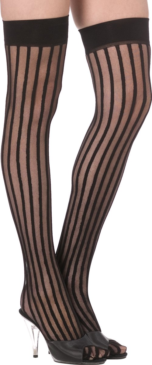 Fever Hosiery  - Sheer Hold - Ups Vertical Stripes Black - Spannende Kousen Stockings