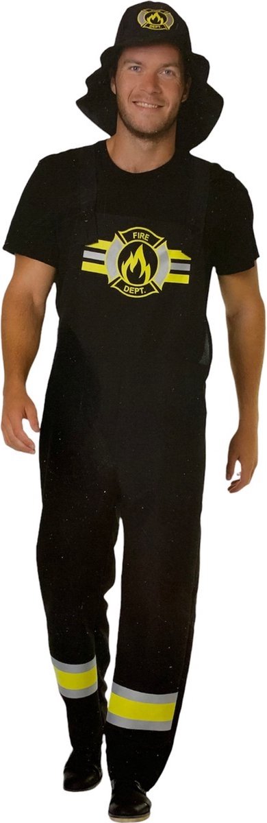 Brandweerman Kostuum – Zwart/Geel Outfit met Pet – Verkrijgbaar in M, L en XL